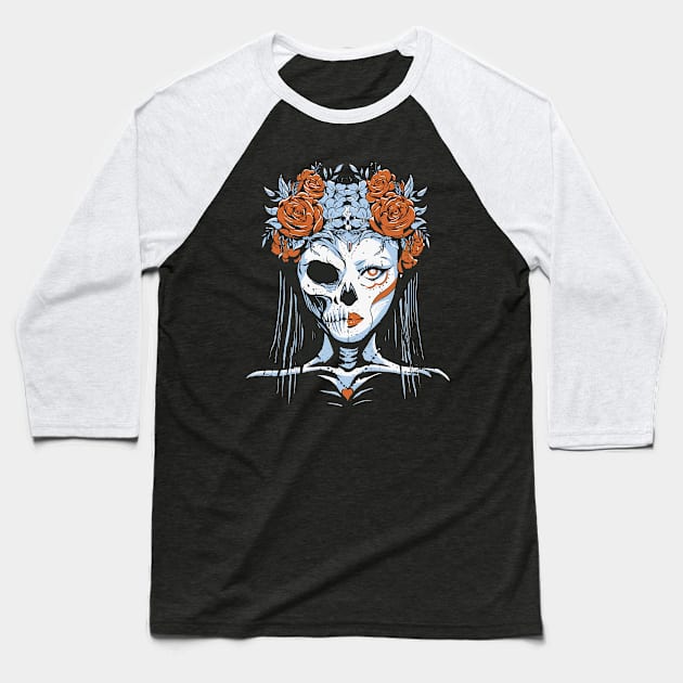 Sugar Skull Queen Baseball T-Shirt by LAPublicTees